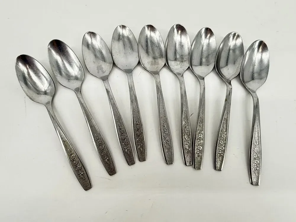 Vintage Floral Teaspoons Simeon L George H Rogers Stainless Lot 9 Replacement